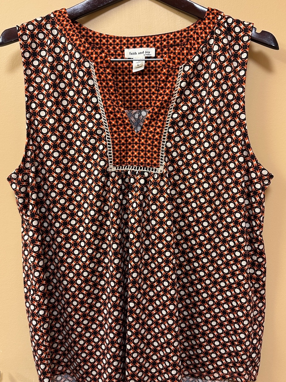 Faith and Joy Orange and Black Geometric Sleeveless Tunic